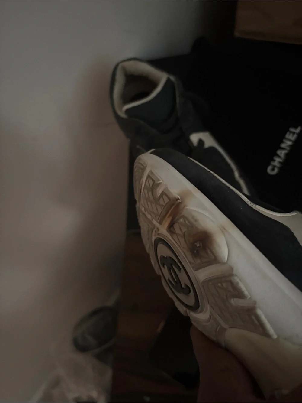 CHANEL Black and Cream Suede Chunky Sneakers